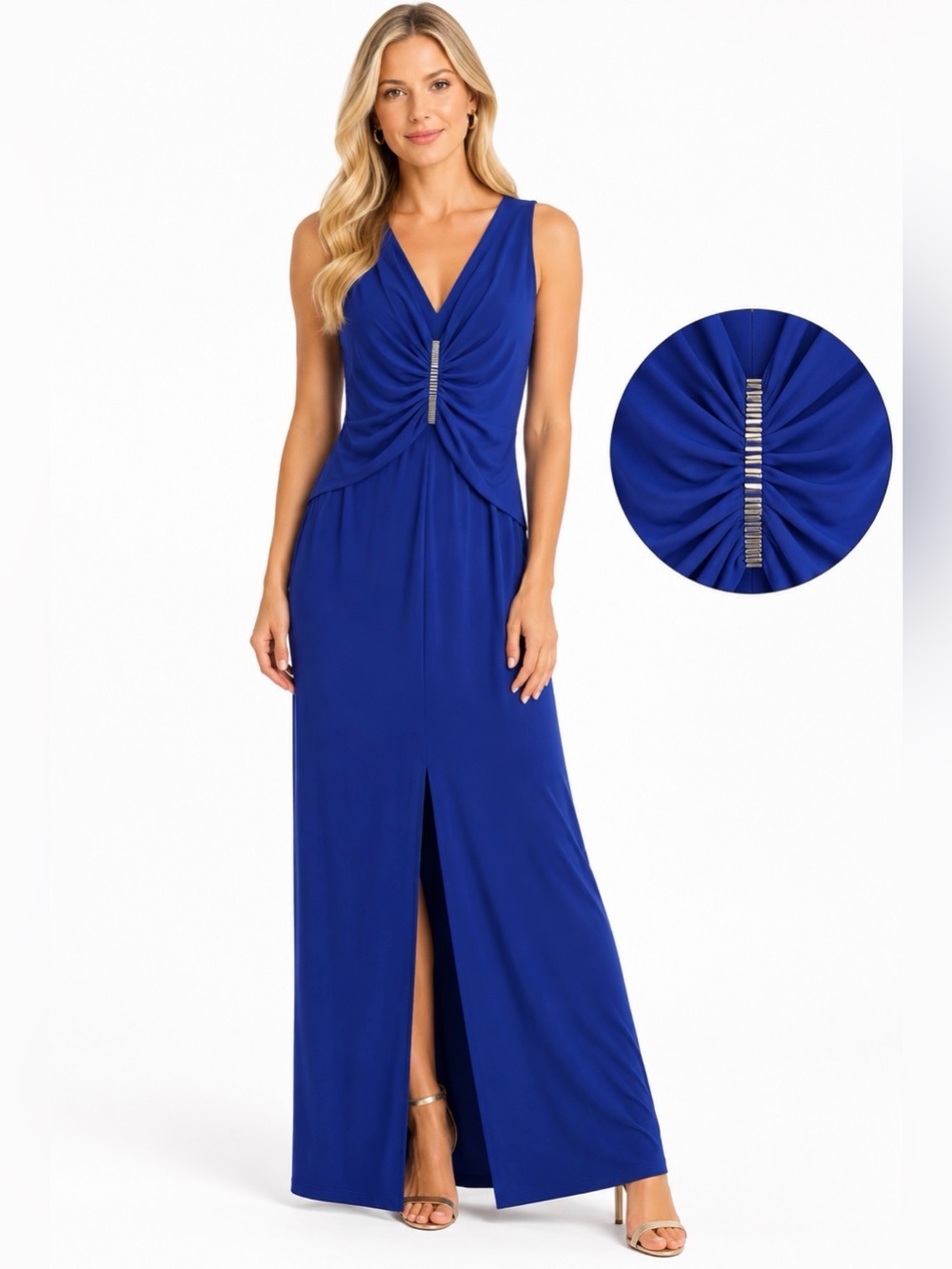 Lauren Ralph Lauren Royal Cobalt Blue Sleeveless Maxi Dress with Front Gather 10